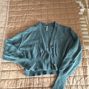 Free People Teal Button-Front Textured Cardigan